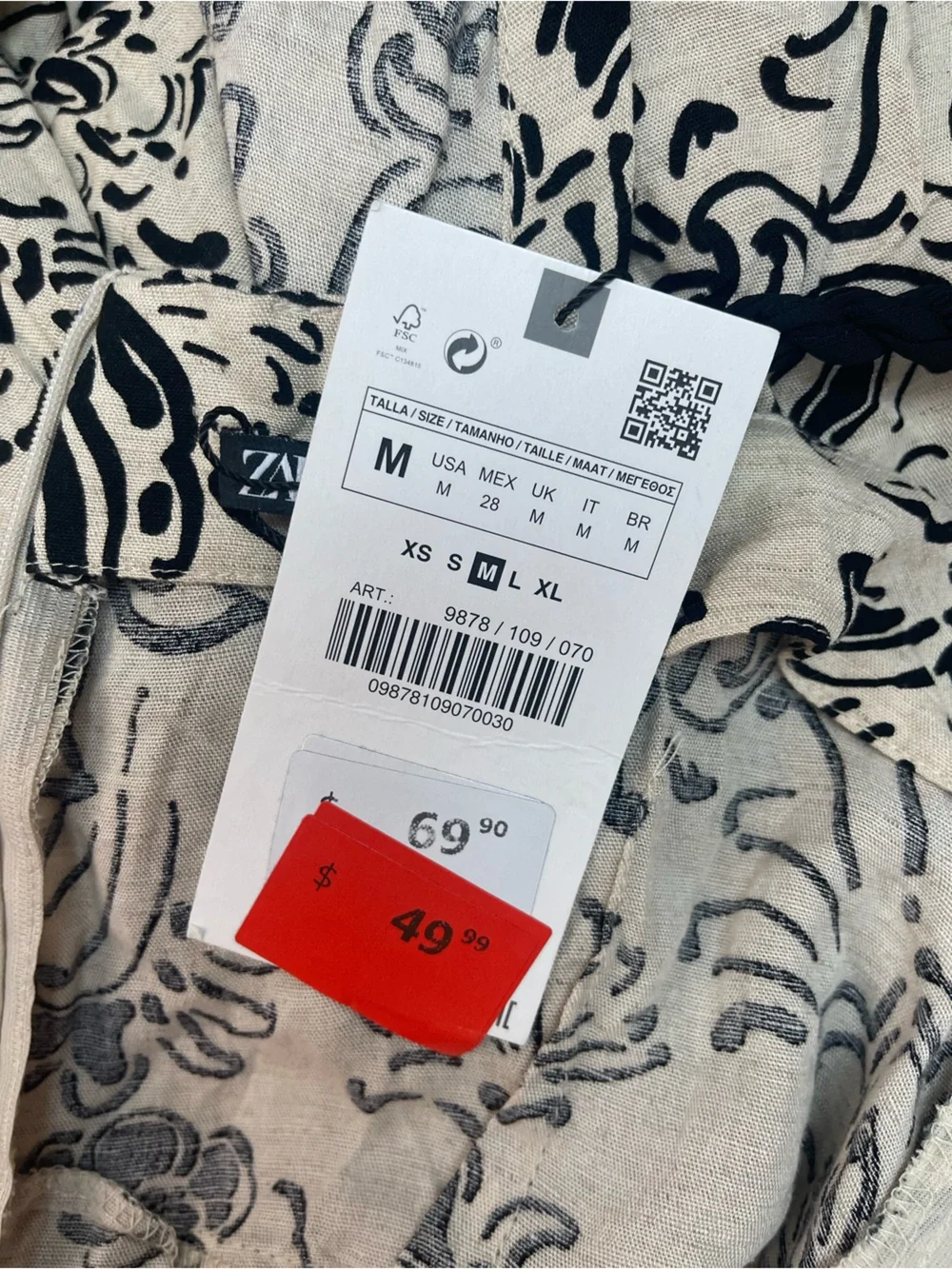 Zara Printed Rustic Playsuit Romper Ecru Black